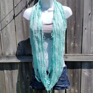 Mint Infinity Scarf with Tattered Look